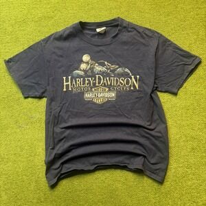 Harley Davidson Y2K Grunge Emo I-69 Marion Indiana T-Shirt Black Graphic Size L